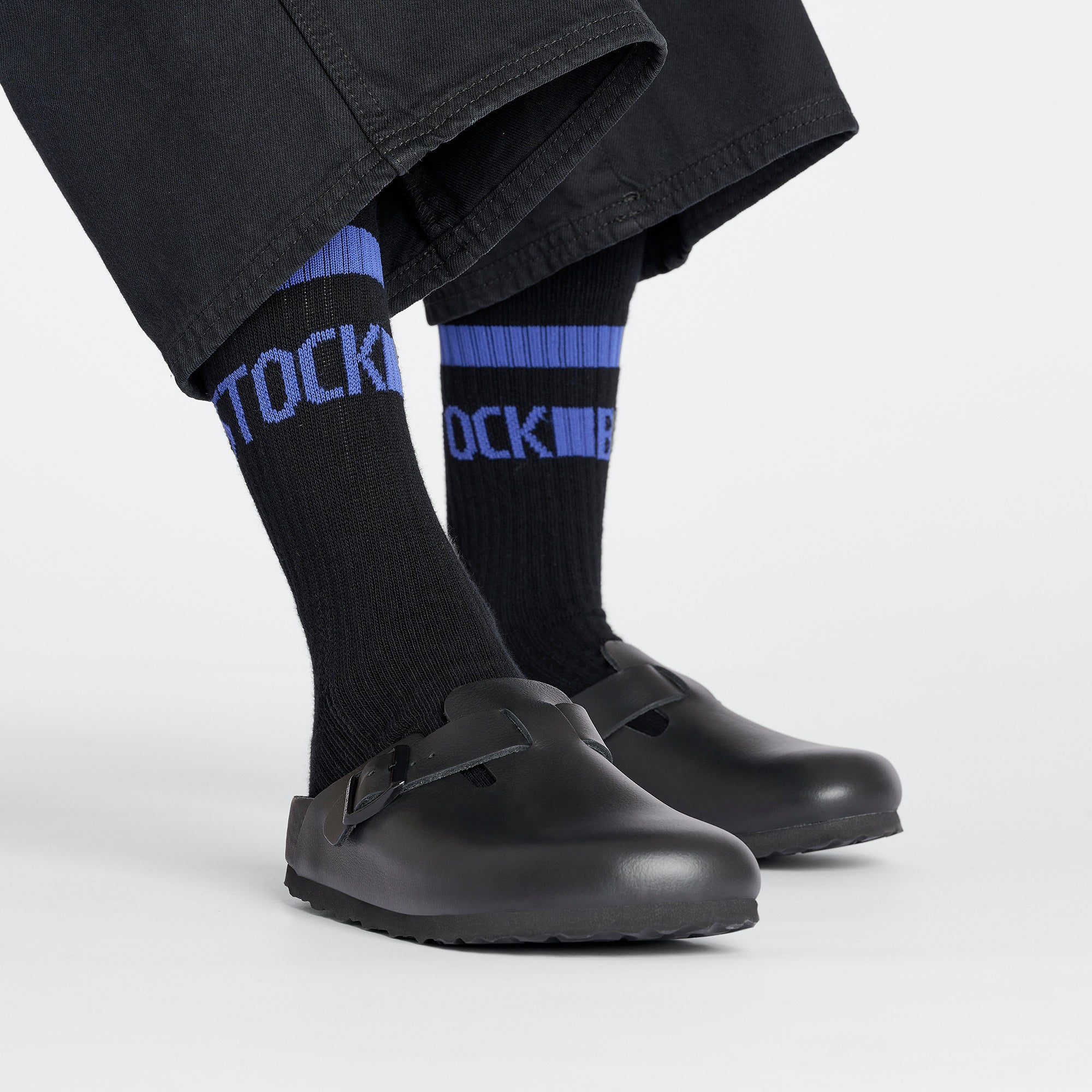 Cotton Crew Stripe Socks Black/Blue - Image 3